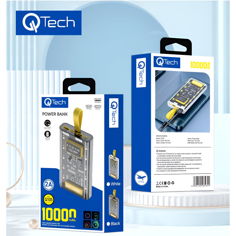 QTech Q105 10000mAh Fully Compatible Quick Charge Transparent Powerbank