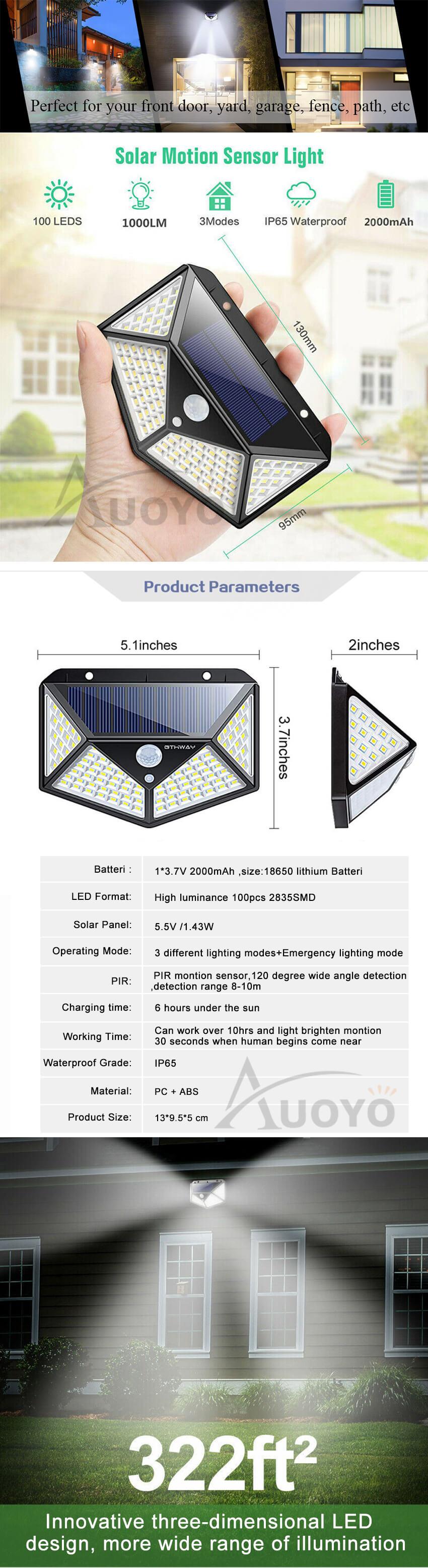 Led Solar Lights Outdoor Lighting Wireless Motion Sensor Lights Ip65 Waterproof