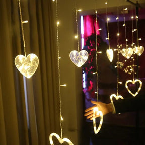 Multi Color Heart Curtain \ Warm Color Heart Curtain 6+6 String Led Light, Plug-in, 220 V