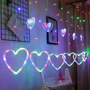 Multi Color Heart Curtain \ Warm Color Heart Curtain 6+6 String Led Light, Plug-in, 220 V