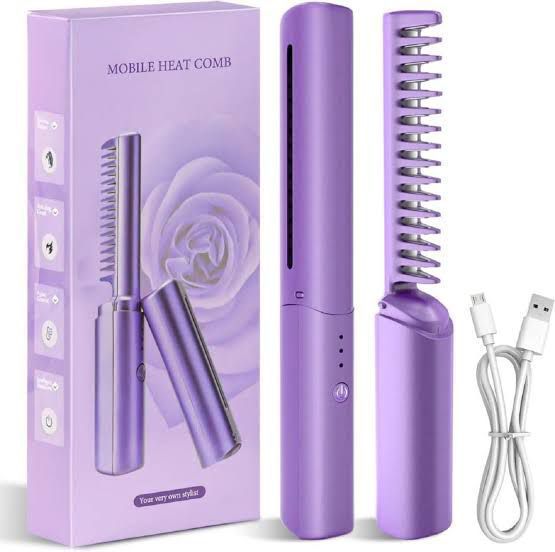 Travel Comb Hair Straightener, Cordless/wireless, Rechargeable Mobile Heat Comb, Hair Brush (random Color)